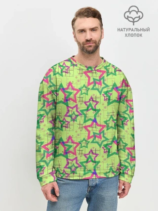 Мужской свитшот базовый / Зеленый узор Звезды