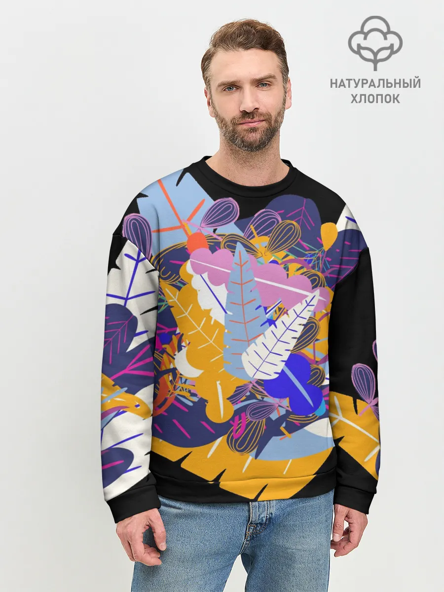 Мужской свитшот базовый / узор из листьев и цветов