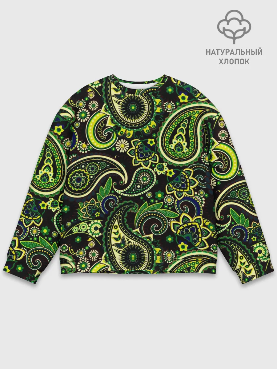 Мужской свитшот базовый / Ярко зеленые славянские узоры