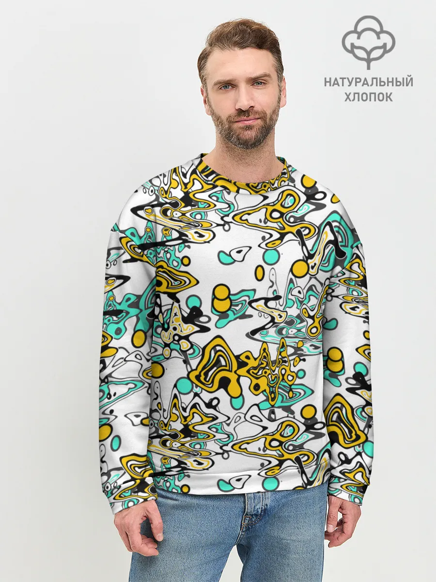 Мужской свитшот базовый / Бирюзово-желтый узор