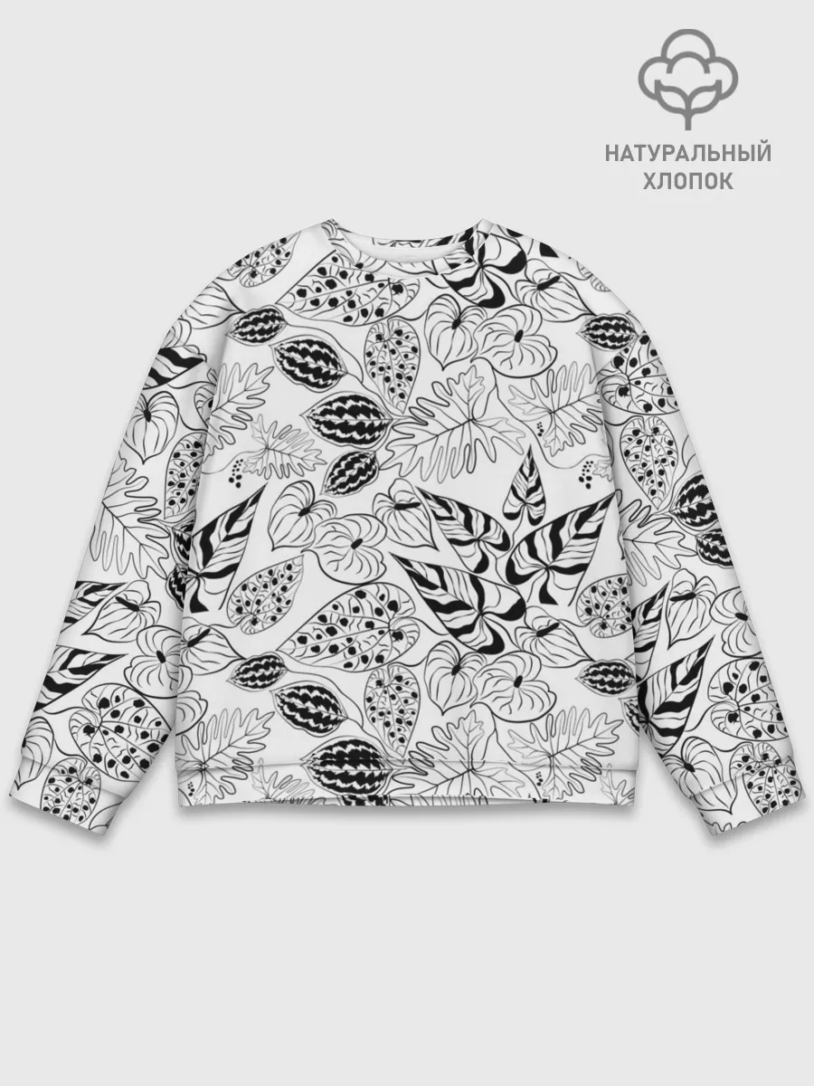 Мужской свитшот базовый / Черно-белый узор Тропики