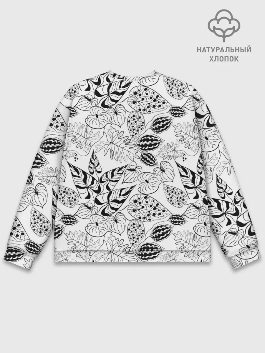 Мужской свитшот базовый / Черно-белый узор Тропики