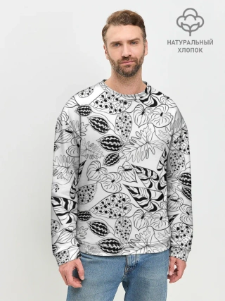 Мужской свитшот базовый / Черно-белый узор Тропики