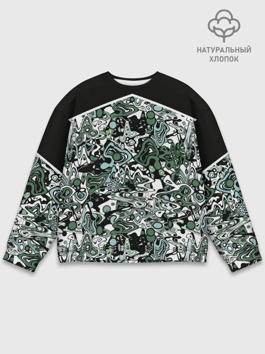 Мужской свитшот базовый / Черно-зеленые каракули