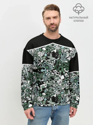 Мужской свитшот базовый / Черно-зеленые каракули