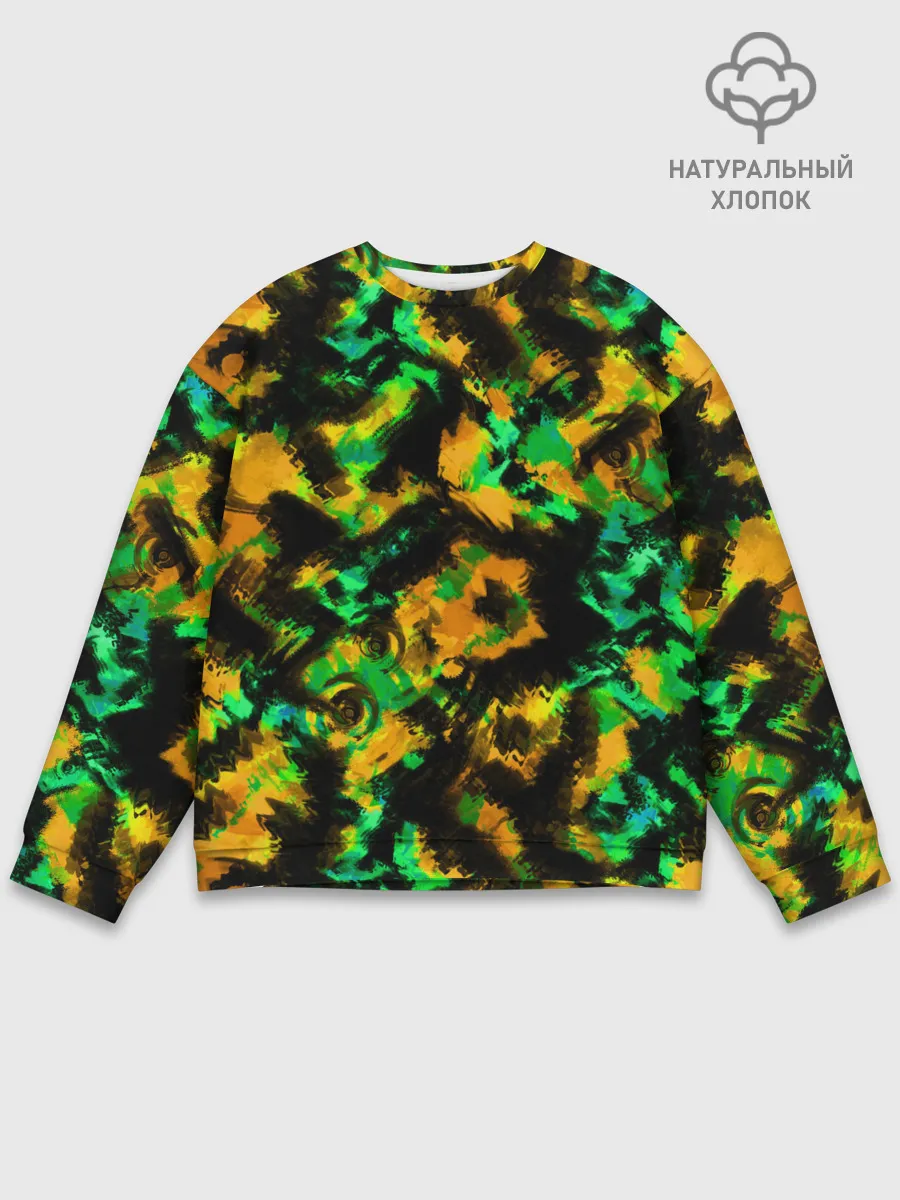 Мужской свитшот базовый / Абстрактный желто-зеленый узор
