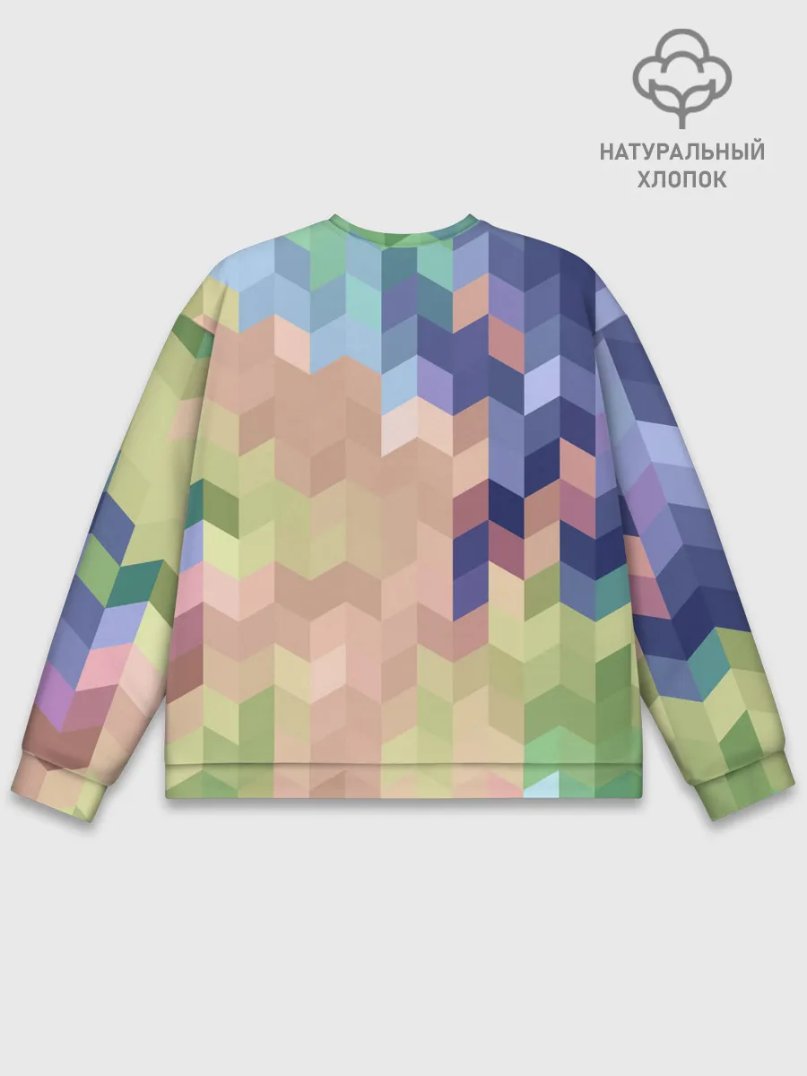Мужской свитшот базовый / Абстрактный бежево-синий узор