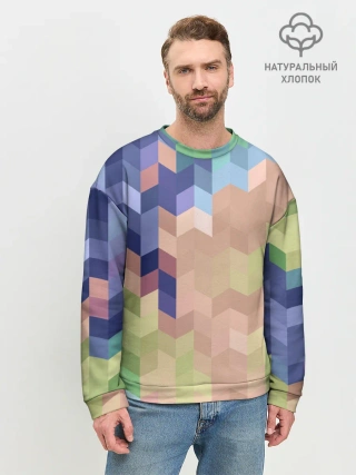 Мужской свитшот базовый / Абстрактный бежево-синий узор