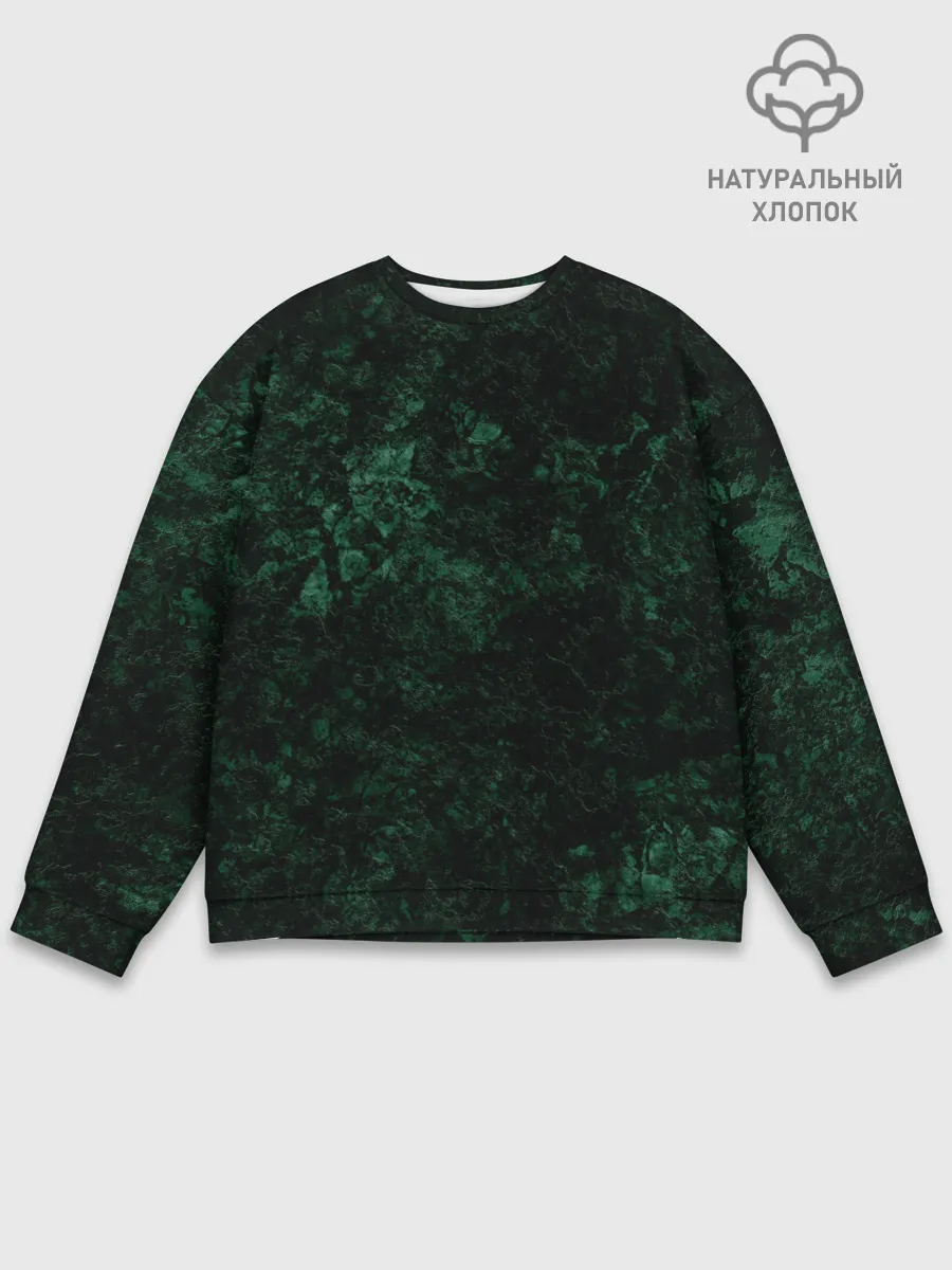 Мужской свитшот базовый / Темно-зеленый мраморный узор