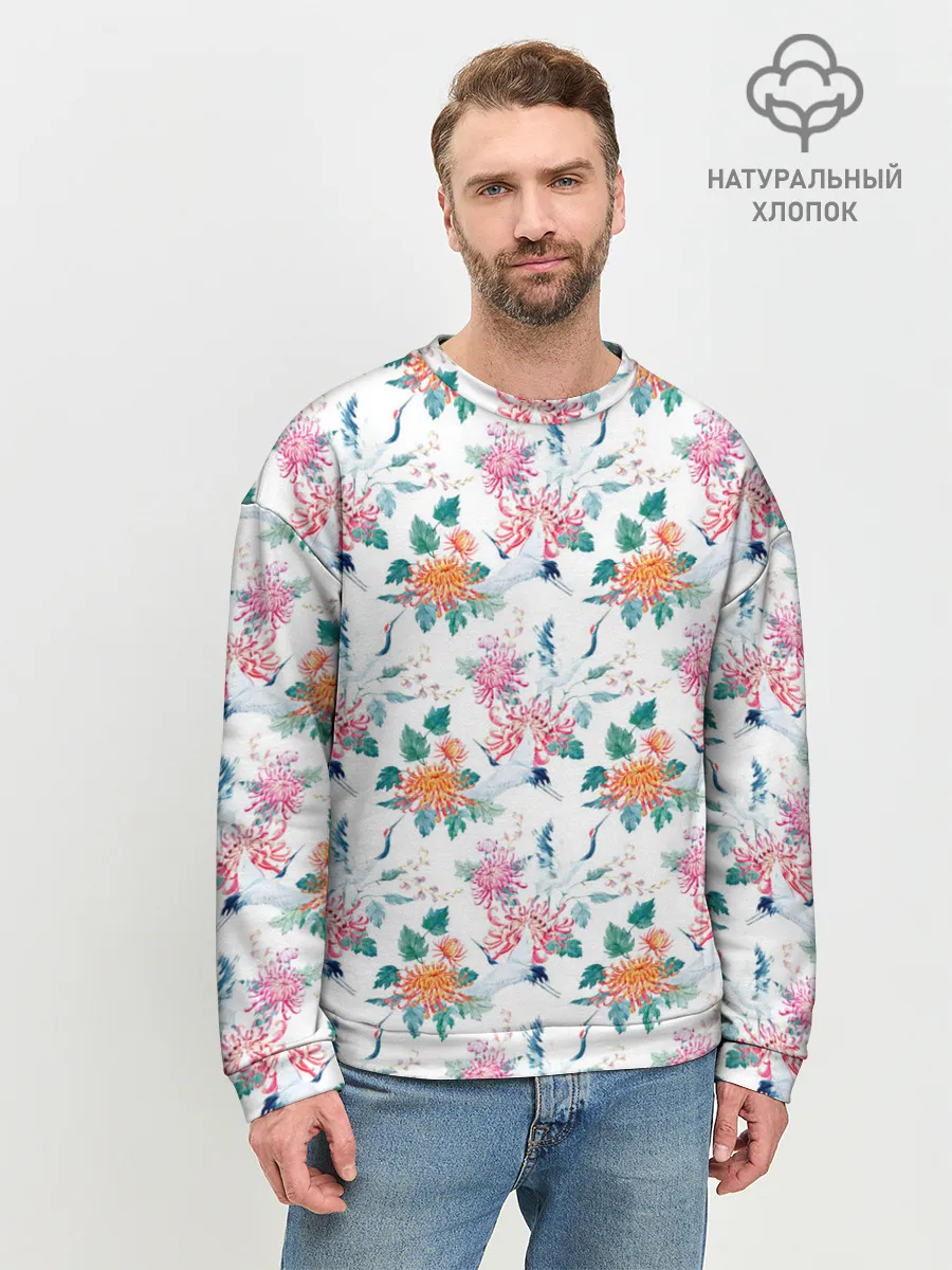 Мужской свитшот базовый / Журавли и хризантемы