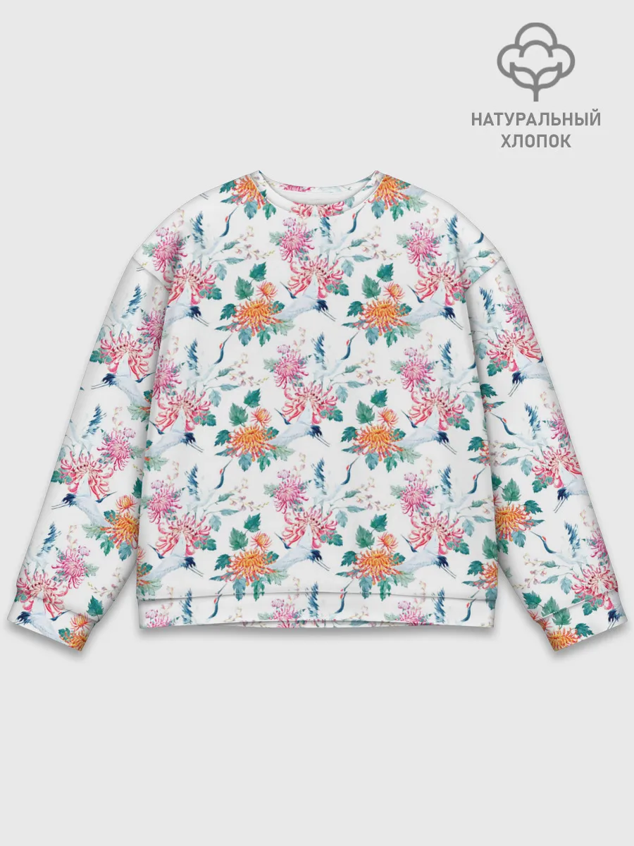 Мужской свитшот базовый / Журавли и хризантемы