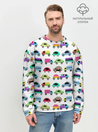 Мужской свитшот базовый / Веселые машинки