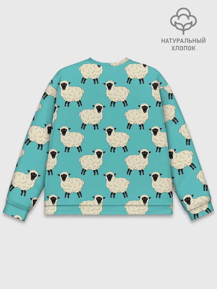 Мужской свитшот базовый / Овечки паттерн на бирюзовом