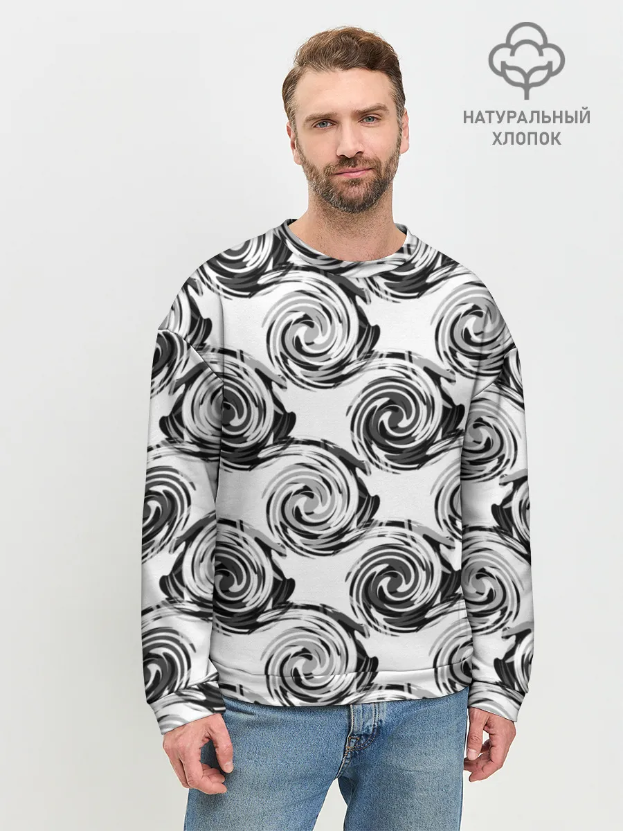 Мужской свитшот базовый / Черно-белый абстрактный узор