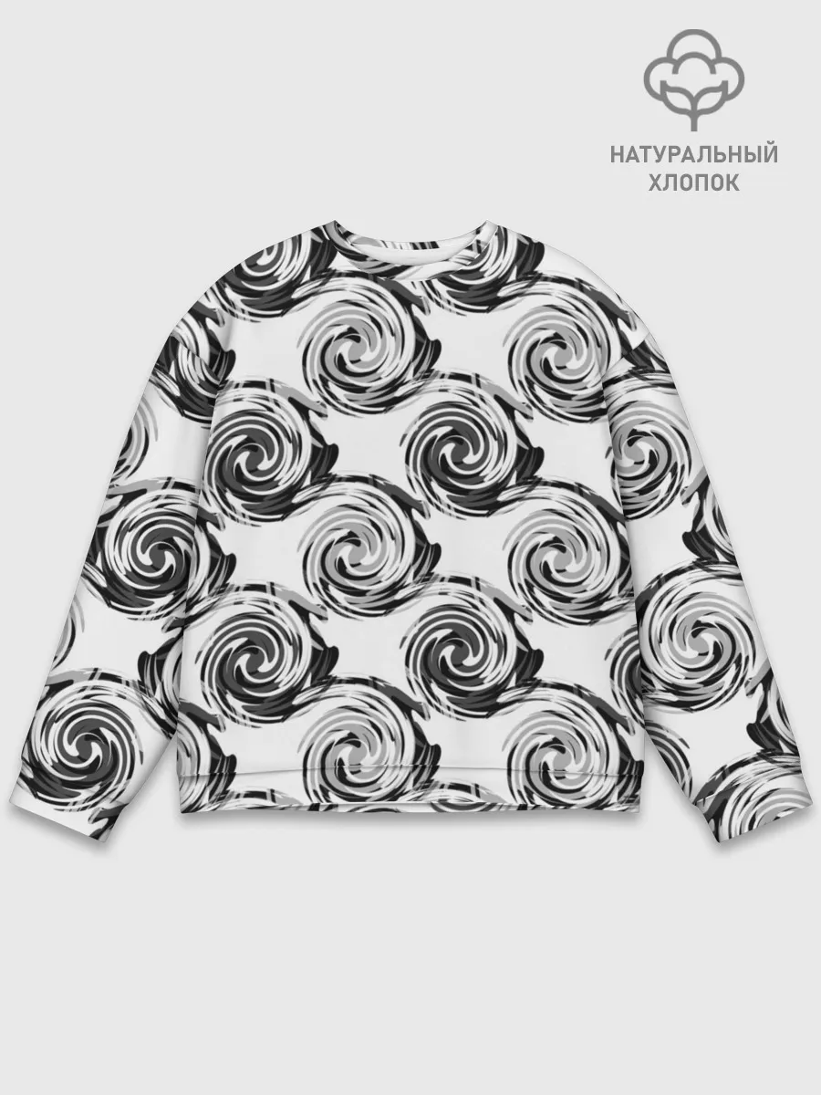 Мужской свитшот базовый / Черно-белый абстрактный узор