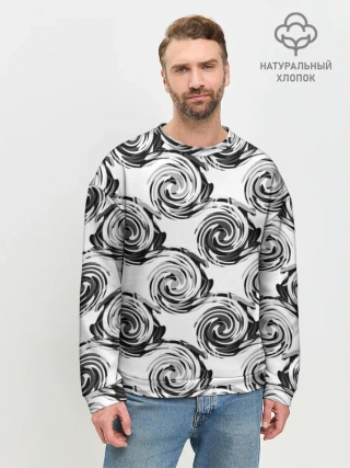 Мужской свитшот базовый / Черно-белый абстрактный узор
