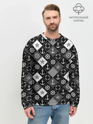 Мужской свитшот базовый / Черно-белый морской плед