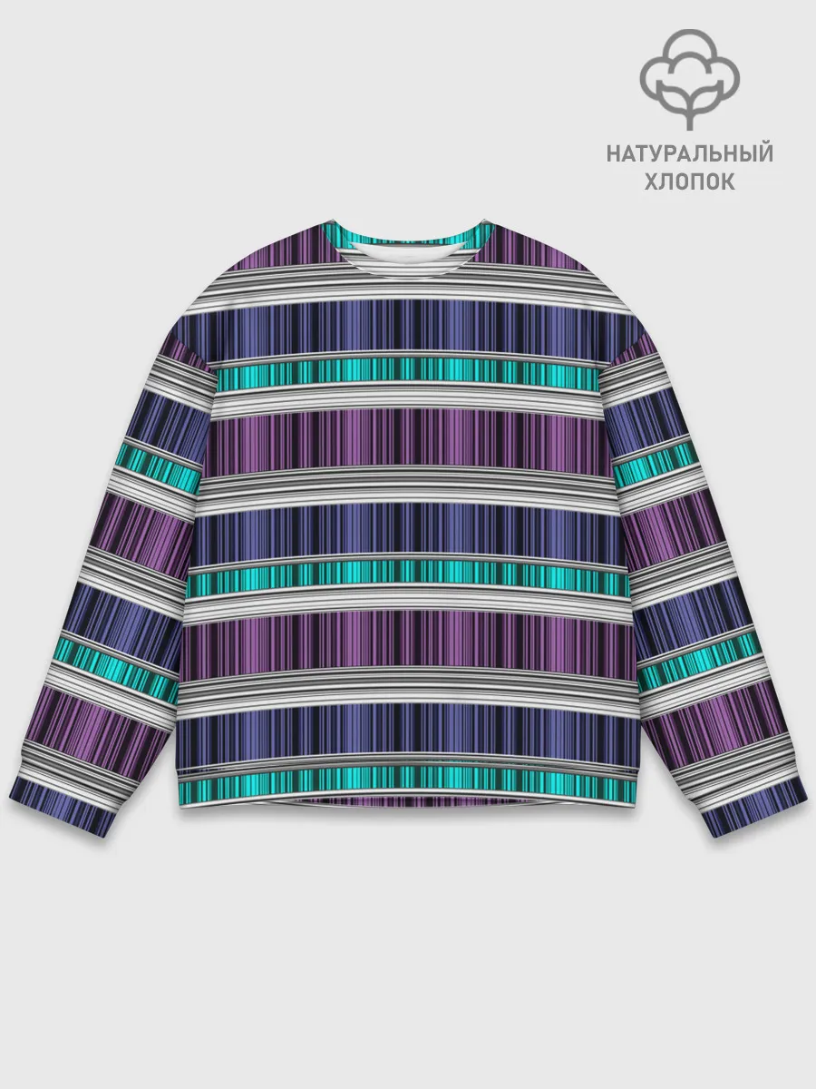 Мужской свитшот базовый / Бирюзово-сиреневый полосатый