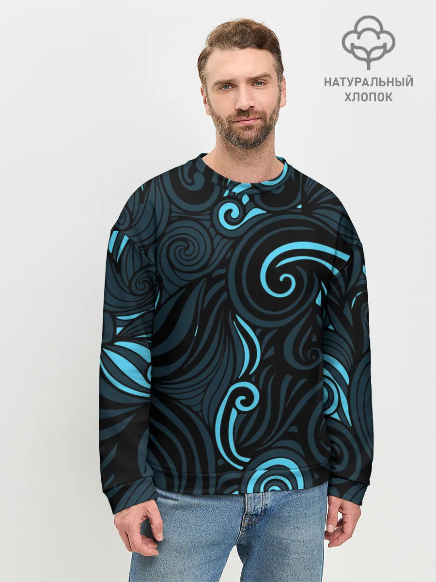 Мужской свитшот базовый / Лазурные листья