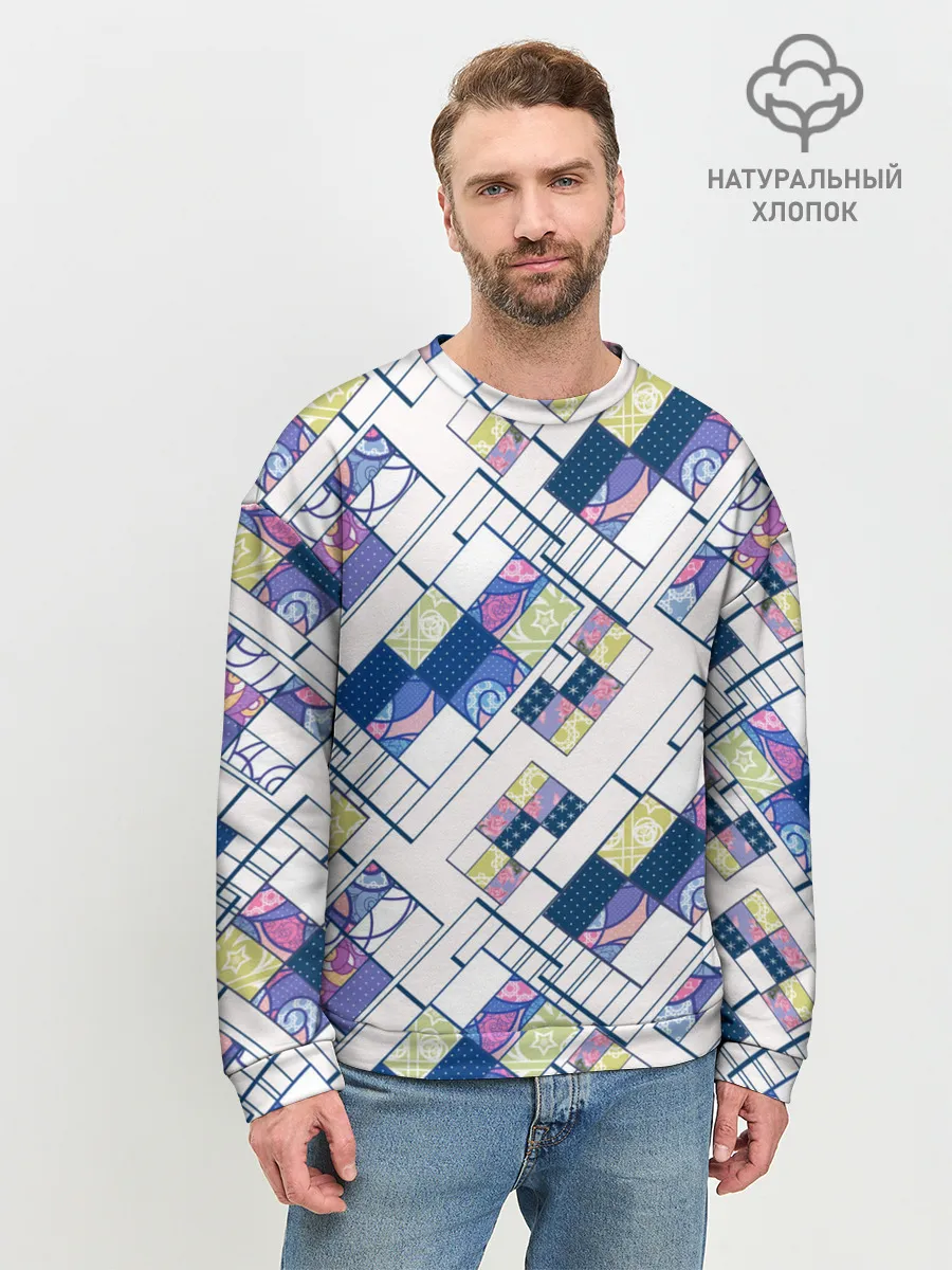 Мужской свитшот базовый / Этнический узор пэчворк