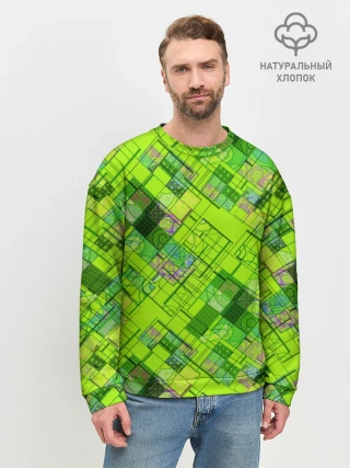 Мужской свитшот базовый / Ярко-зеленый абстрактный узор