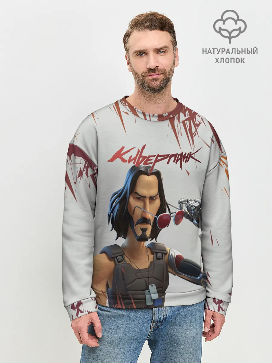 Мужской свитшот базовый / КИАНУ РИВЗ | КИБЕРПАНК
