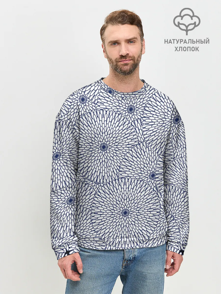 Мужской свитшот базовый / БЕЛЫЕ ХРИЗАНТЕМЫ | ПАТТЕРН