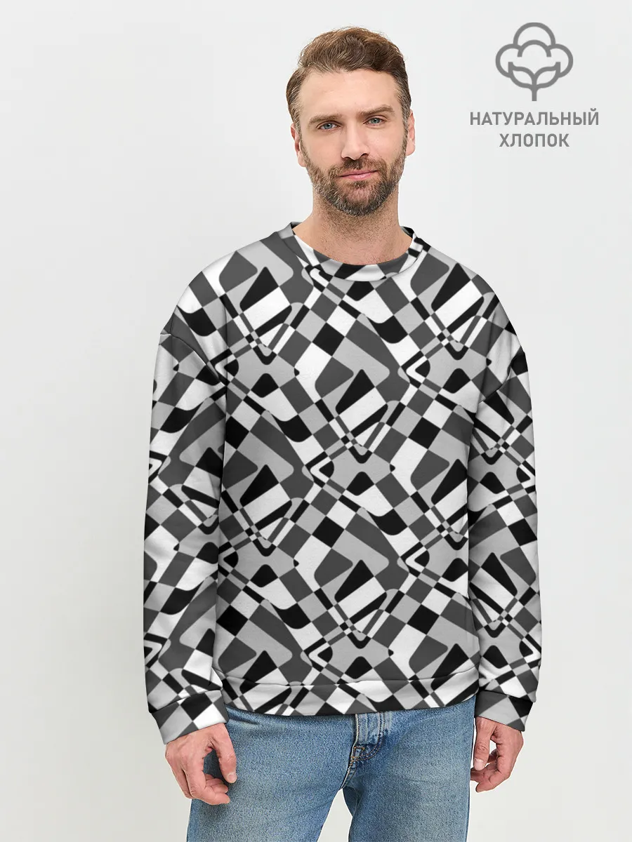 Мужской свитшот базовый / Черно-белый абстрактный узор