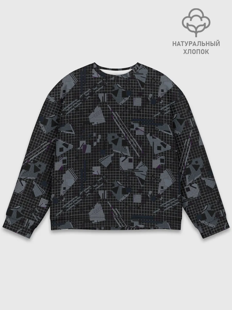 Мужской свитшот базовый / Темный серый узор мемфис