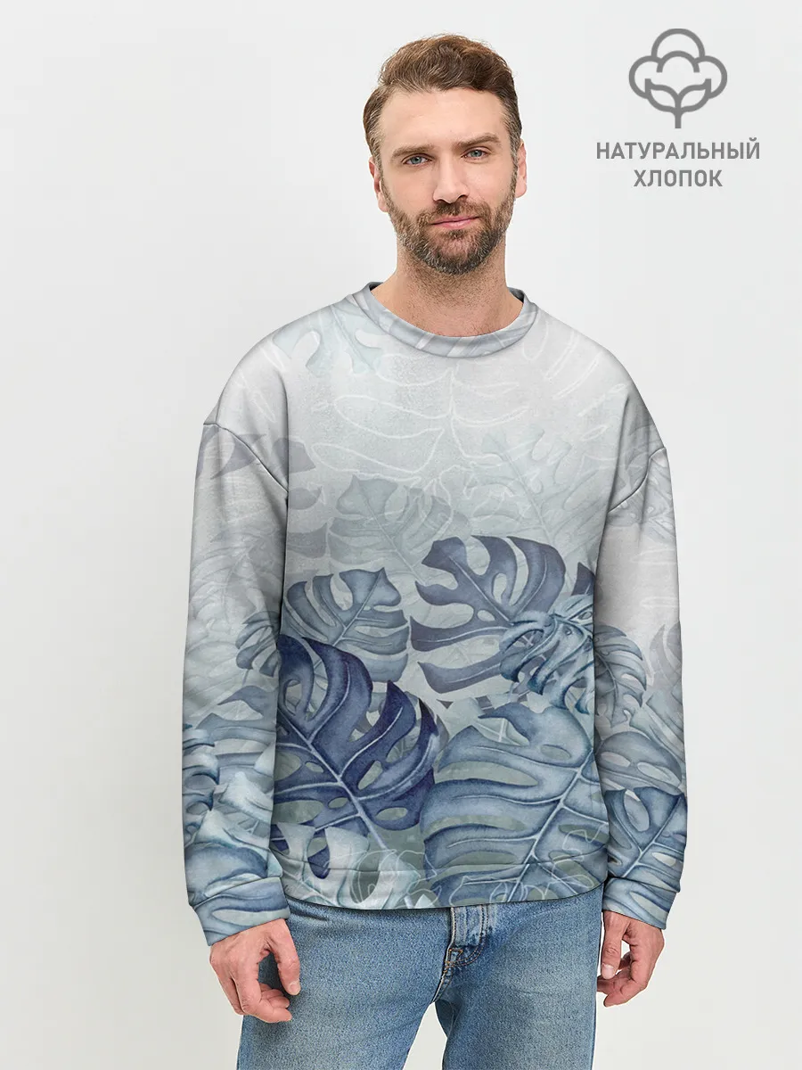 Мужской свитшот базовый / Синие листья
