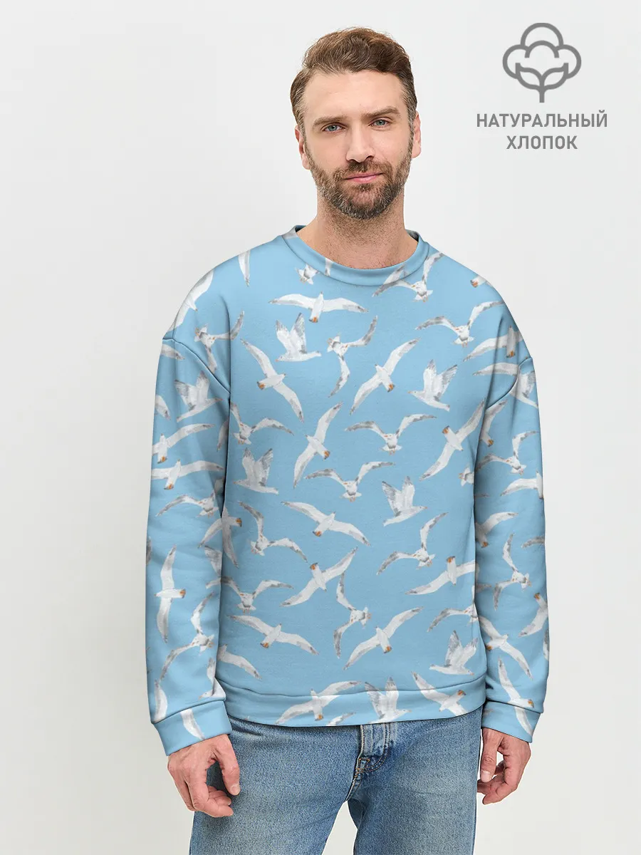 Мужской свитшот базовый / Чайки в небе паттерн
