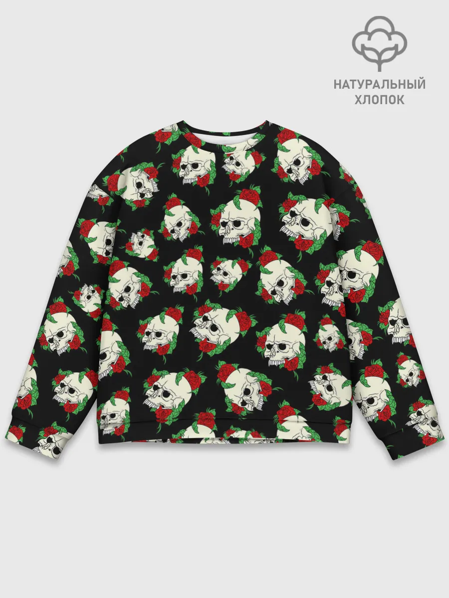 Мужской свитшот базовый / Черепа и розы / Skull and Roses