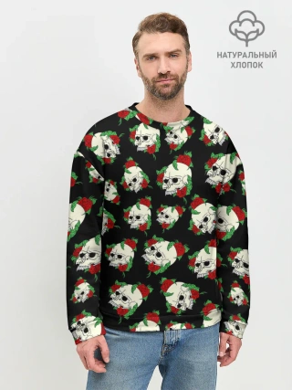 Мужской свитшот базовый / Черепа и розы / Skull and Roses
