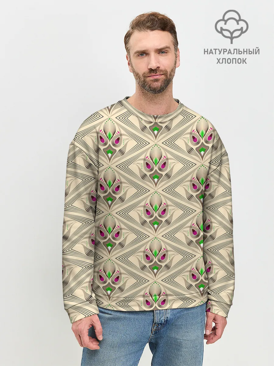 Мужской свитшот базовый / Арт деко на бежевом фоне