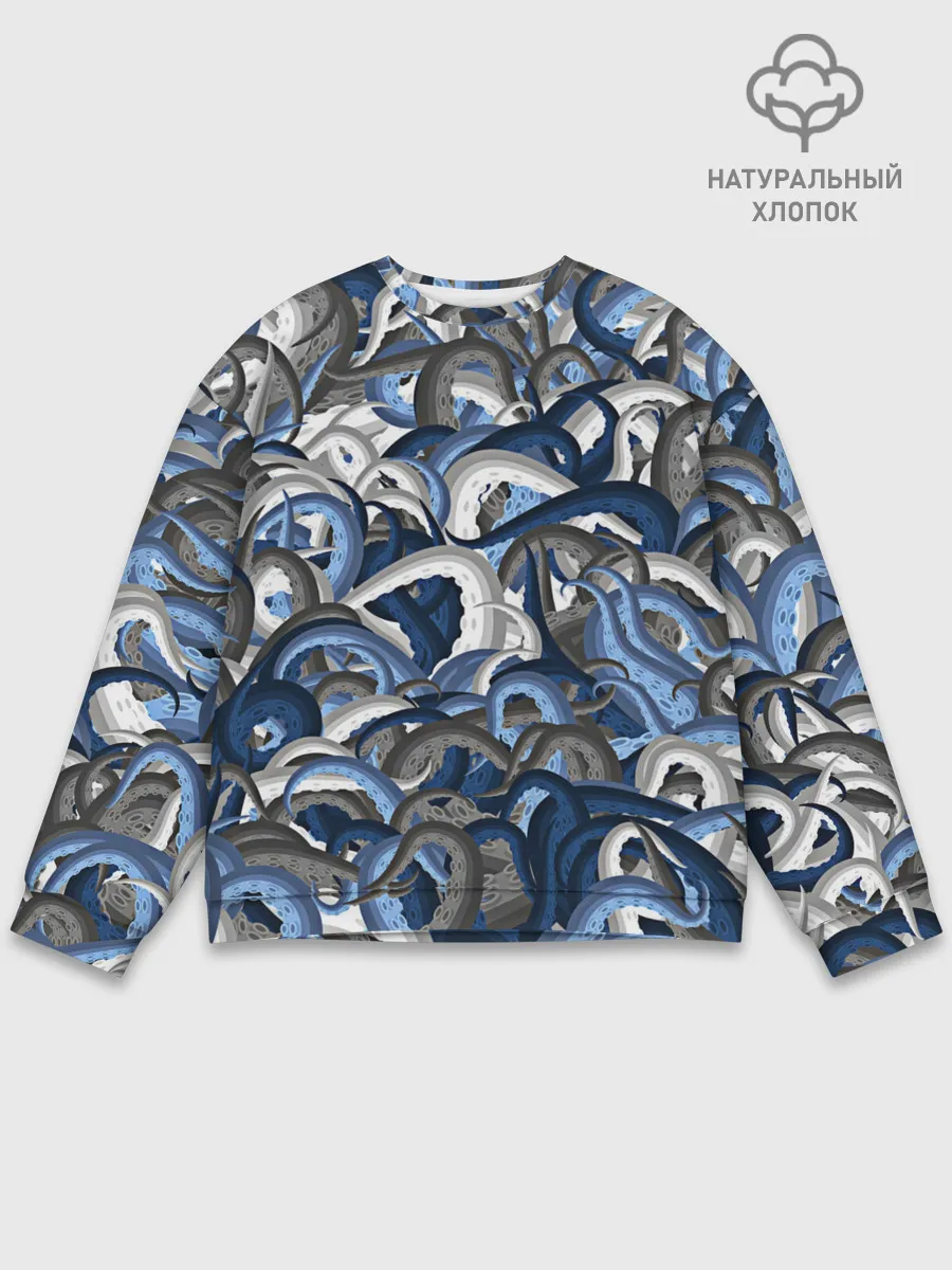 Мужской свитшот базовый / Синий камуфляж с щупальцами
