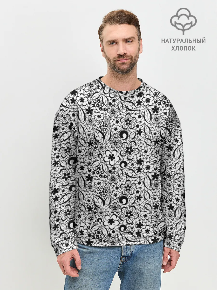 Мужской свитшот базовый / Черное кружево цветочное