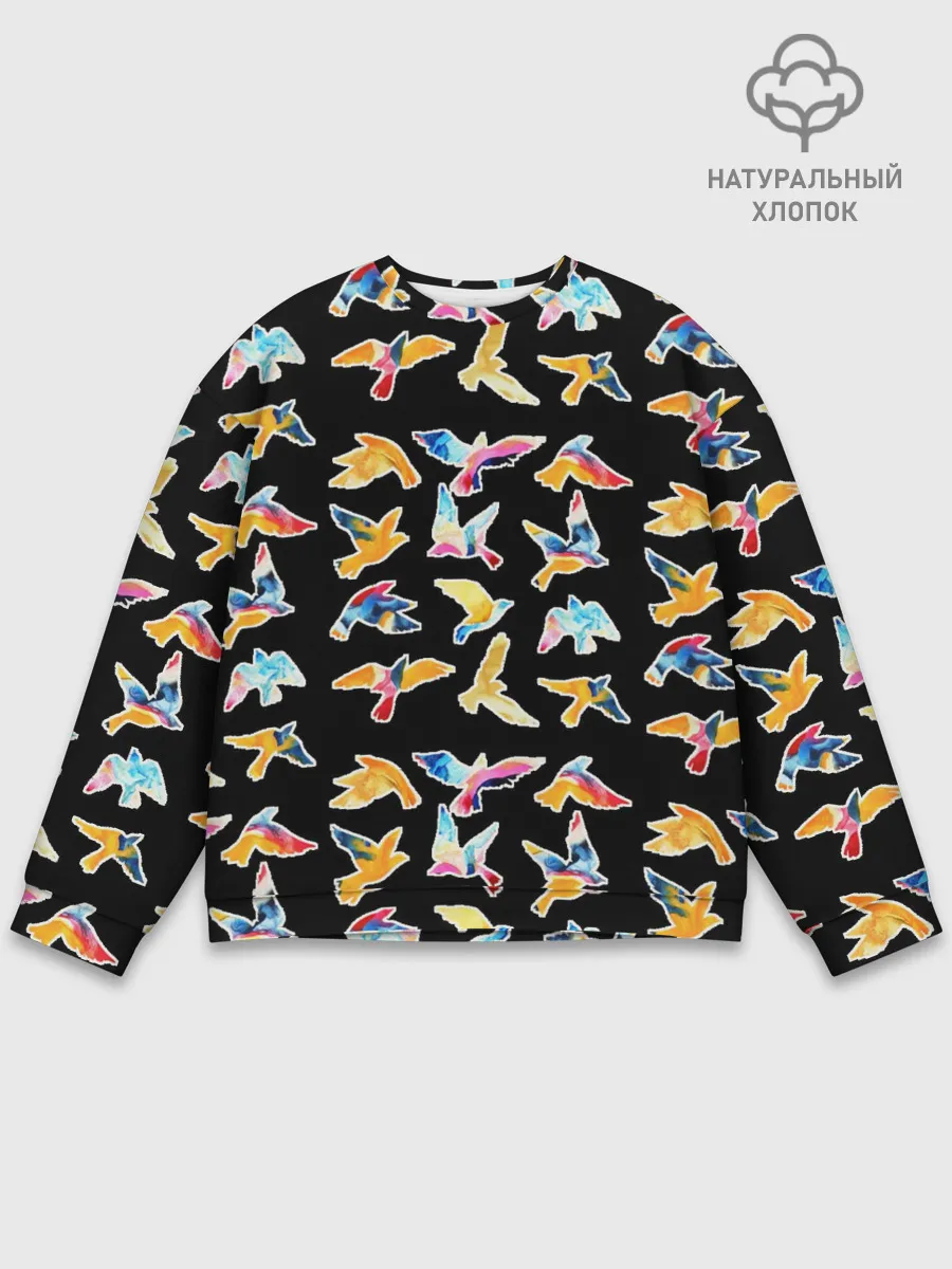 Мужской свитшот базовый / парящие акварельные птицы