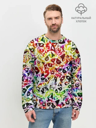 Мужской свитшот базовый / Веселый узор из грустных котов