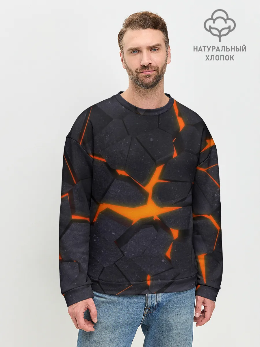 Мужской свитшот базовый / ТРЕЩИНЫ ЗЕМЛИ | 3D CRACKS | НЕОН