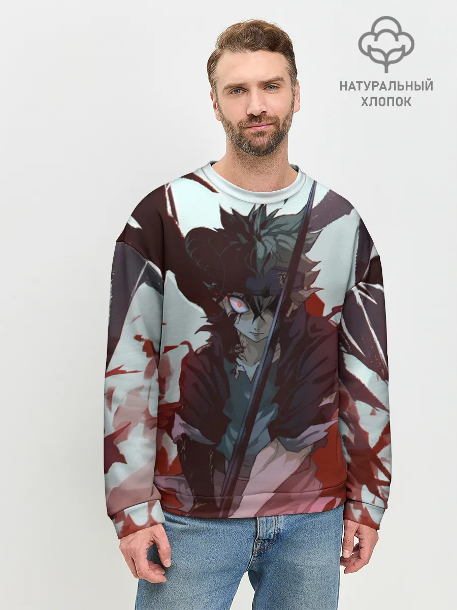 Мужской свитшот базовый / Аста в режиме демона черный клевер