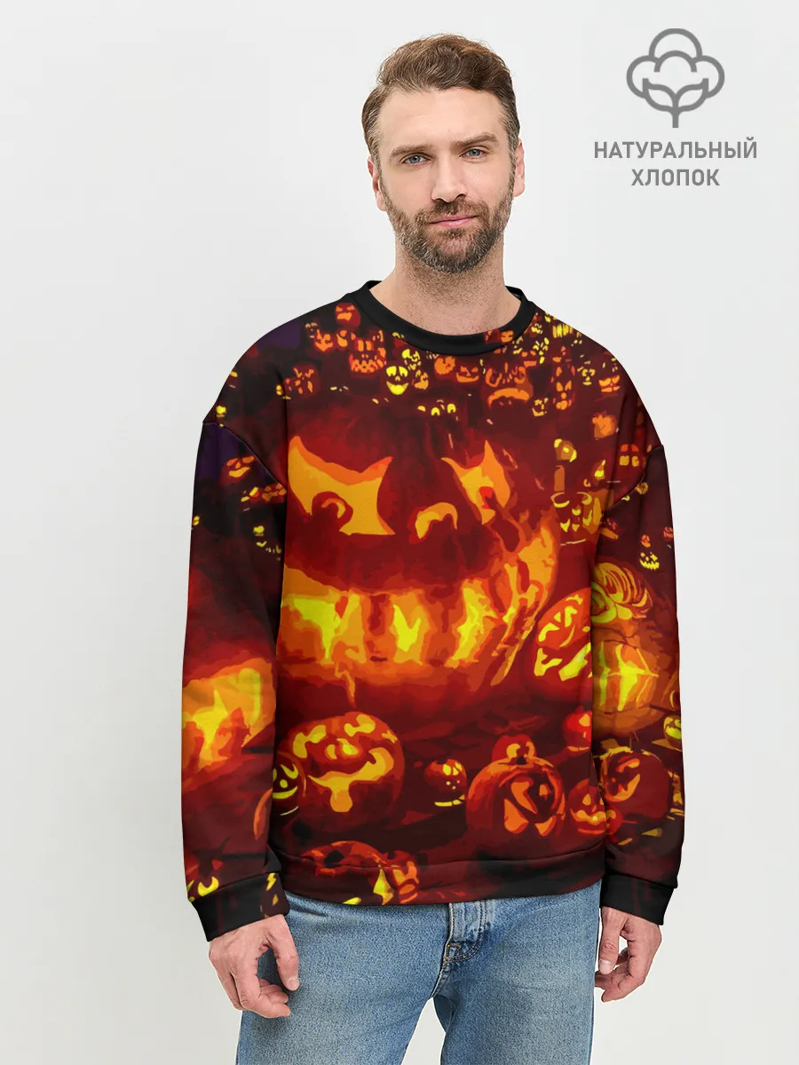 Мужской свитшот базовый / Тыквы на Хэллоуин