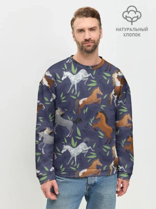 Мужской свитшот базовый / Лошадки узор