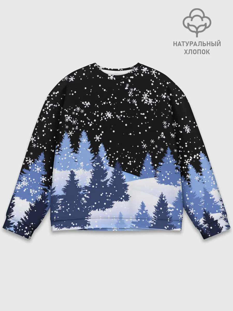 Мужской свитшот базовый / Снежная ночь в зимнем лесу