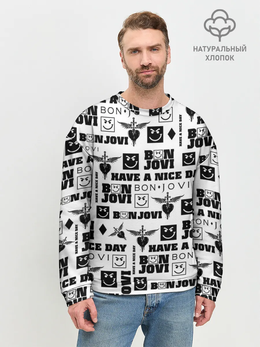 Мужской свитшот базовый / BON JOVI ЛОГОБОМБИНГ | БОН ДЖОВИ ПАТТЕРН