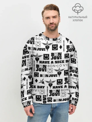 Мужской свитшот базовый / BON JOVI ЛОГОБОМБИНГ | БОН ДЖОВИ ПАТТЕРН