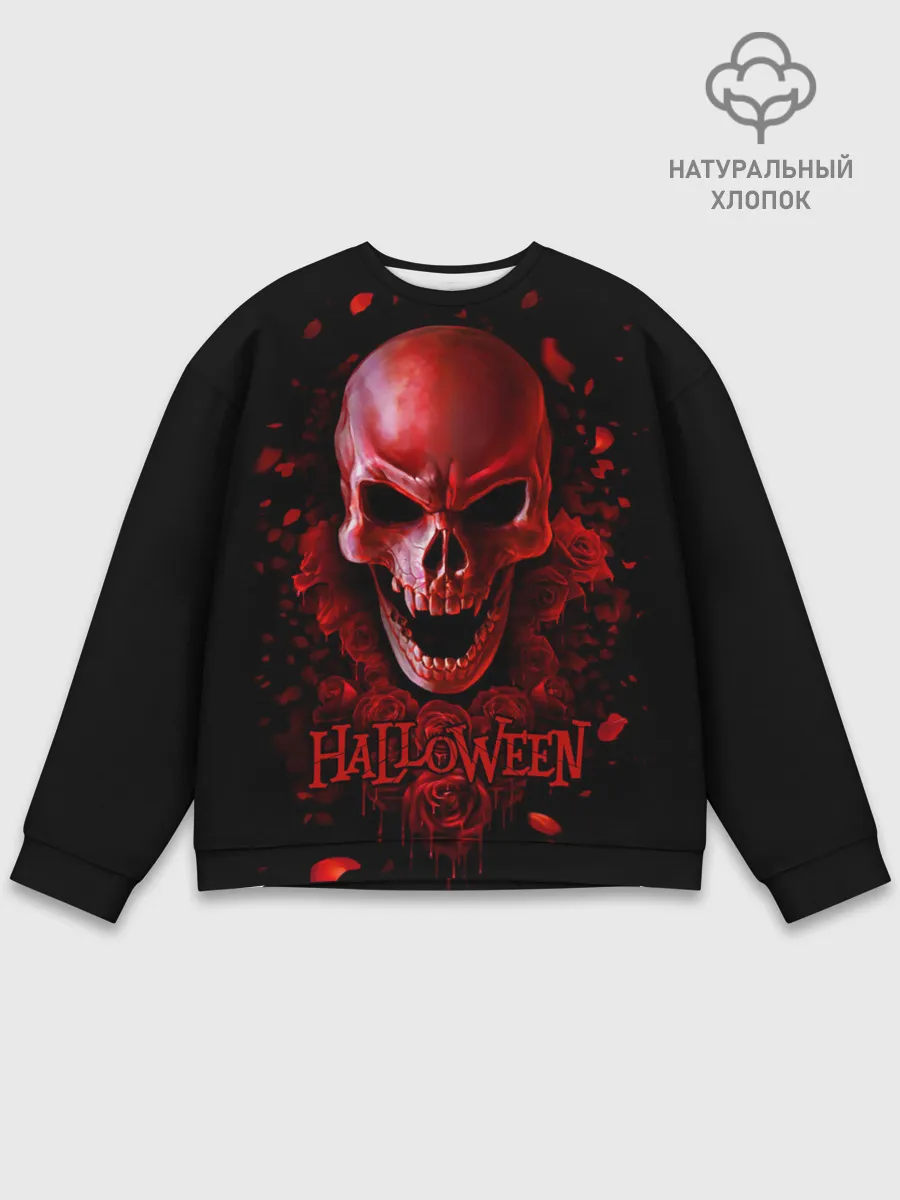 Мужской свитшот базовый / Красный череп в кровавых розах