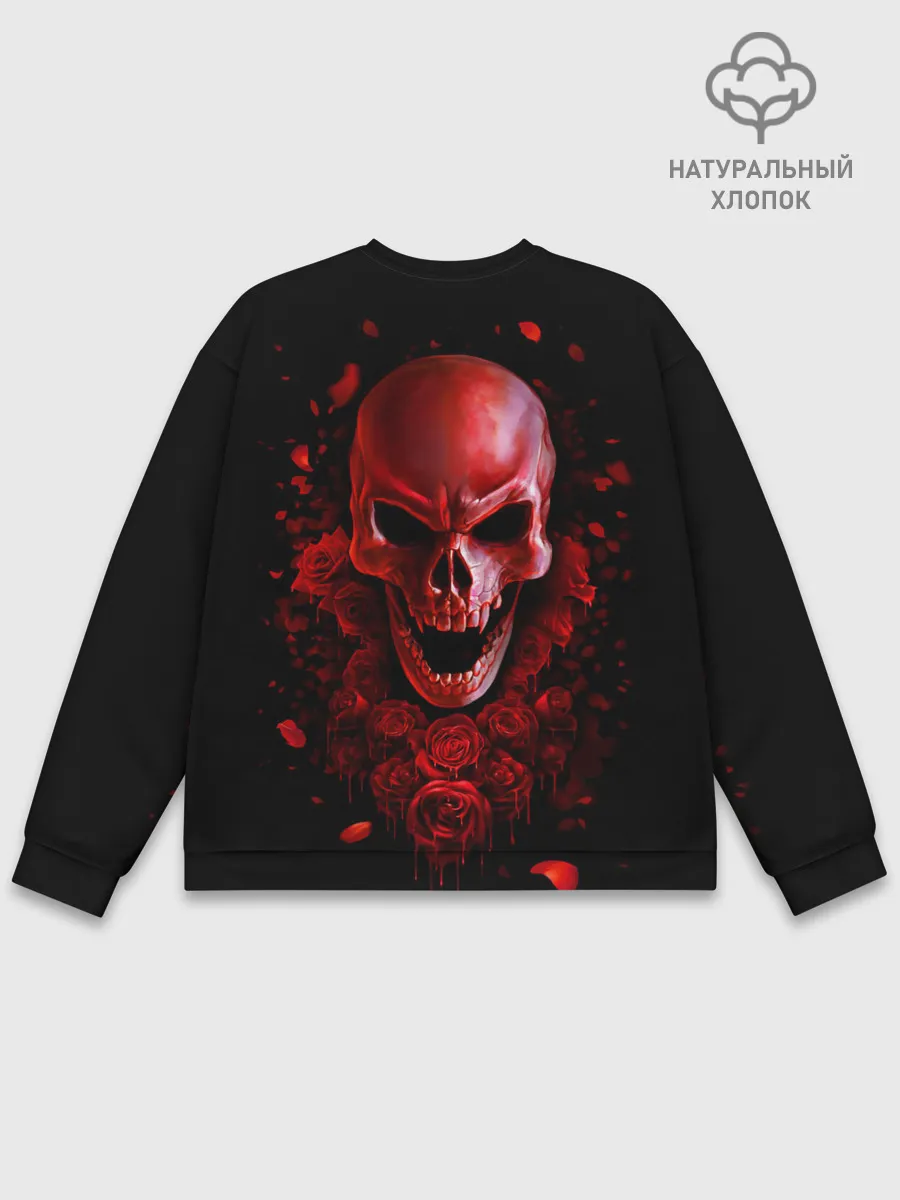 Мужской свитшот базовый / Красный череп в кровавых розах