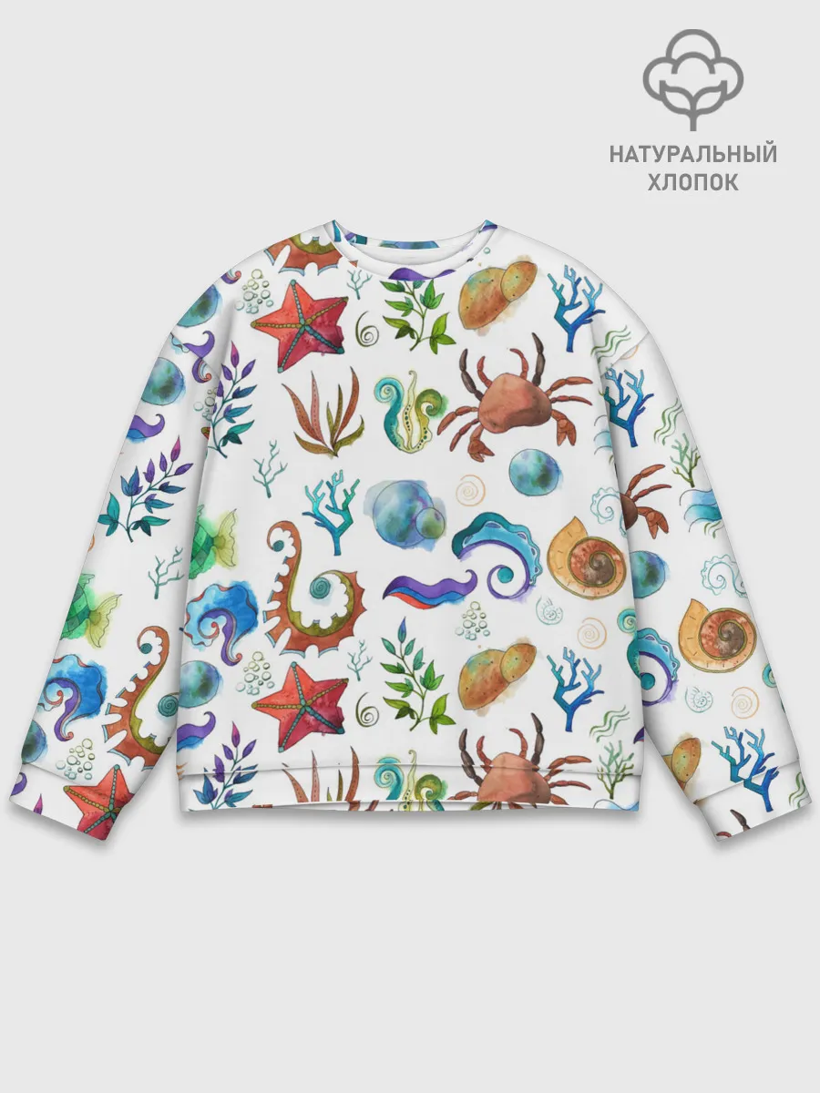 Мужской свитшот базовый / Морской паттерн с крабами и водорослями