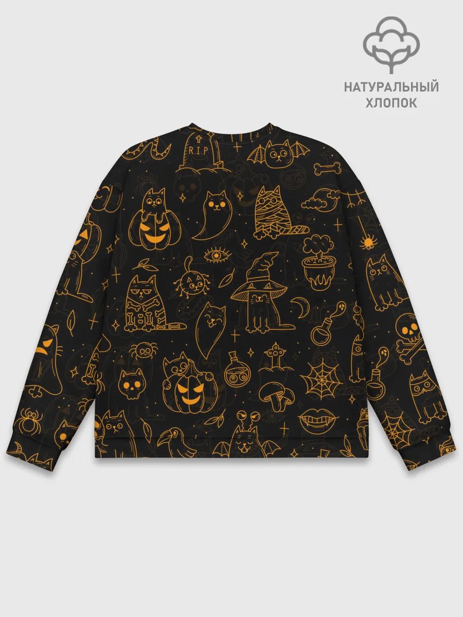 Мужской свитшот базовый / ХЕЛЛОУИН ПАТТЕРН КОТИКИ / HALLOWEEN KITTY