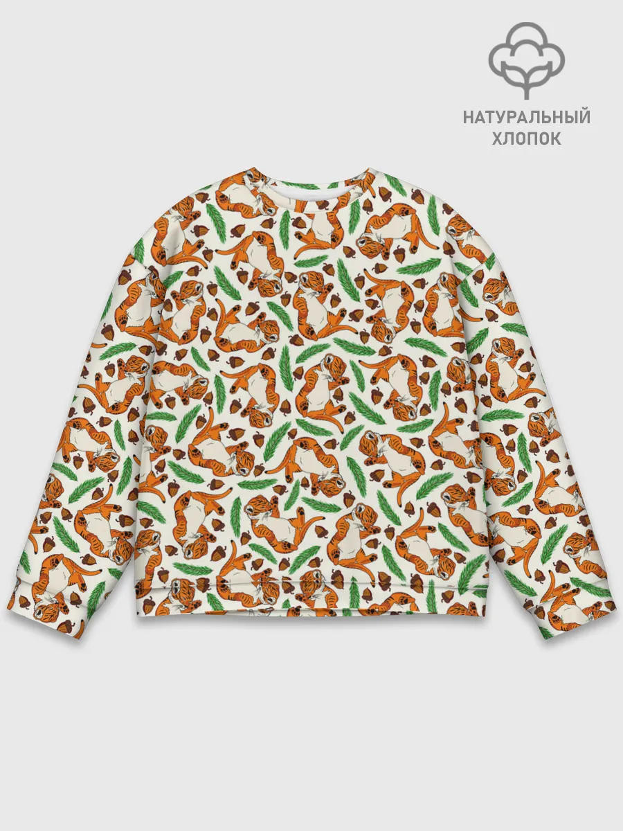 Мужской свитшот базовый / Тигрята, еловые ветки и желуди